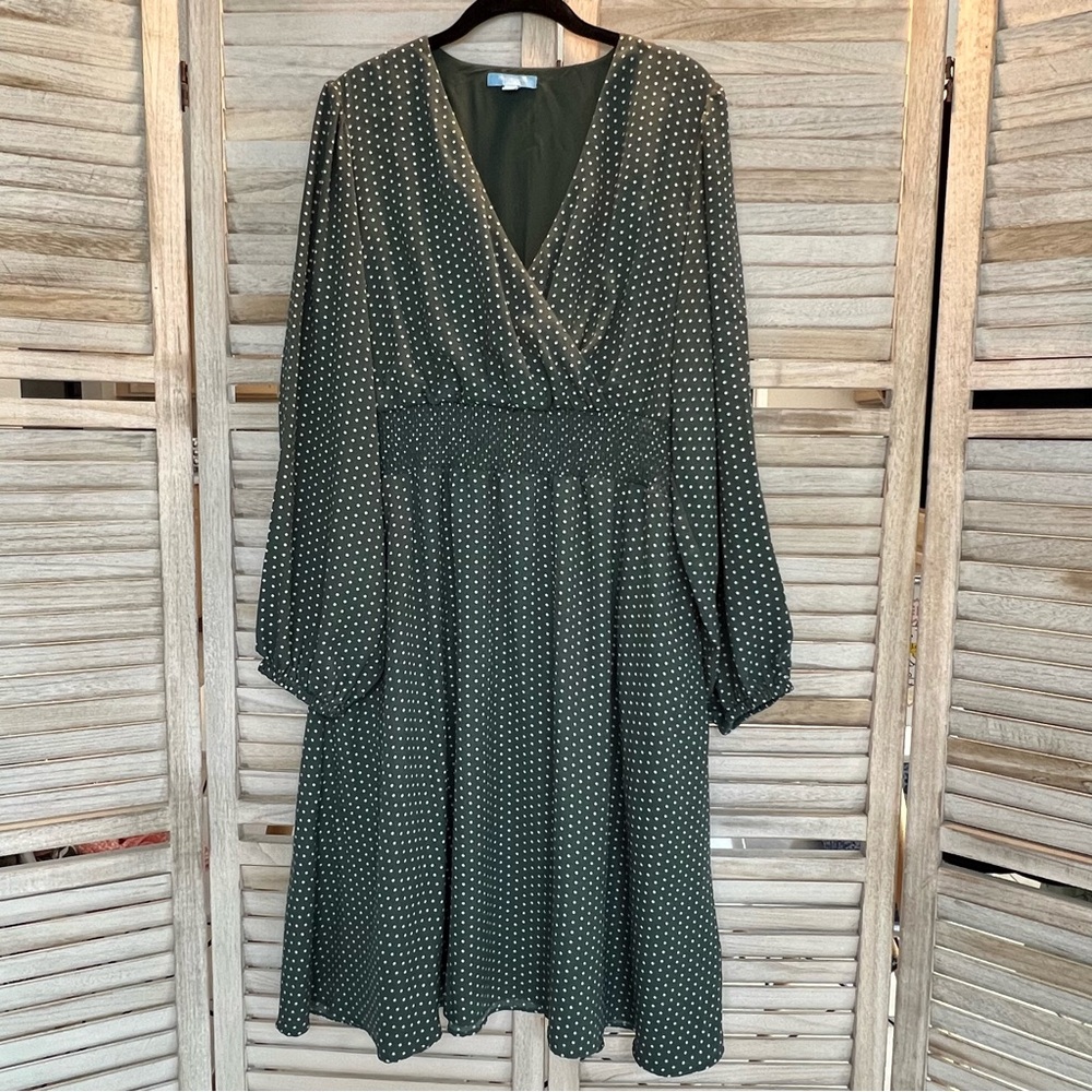 Draper James Green Polka Dot Midi Dress with Pockets